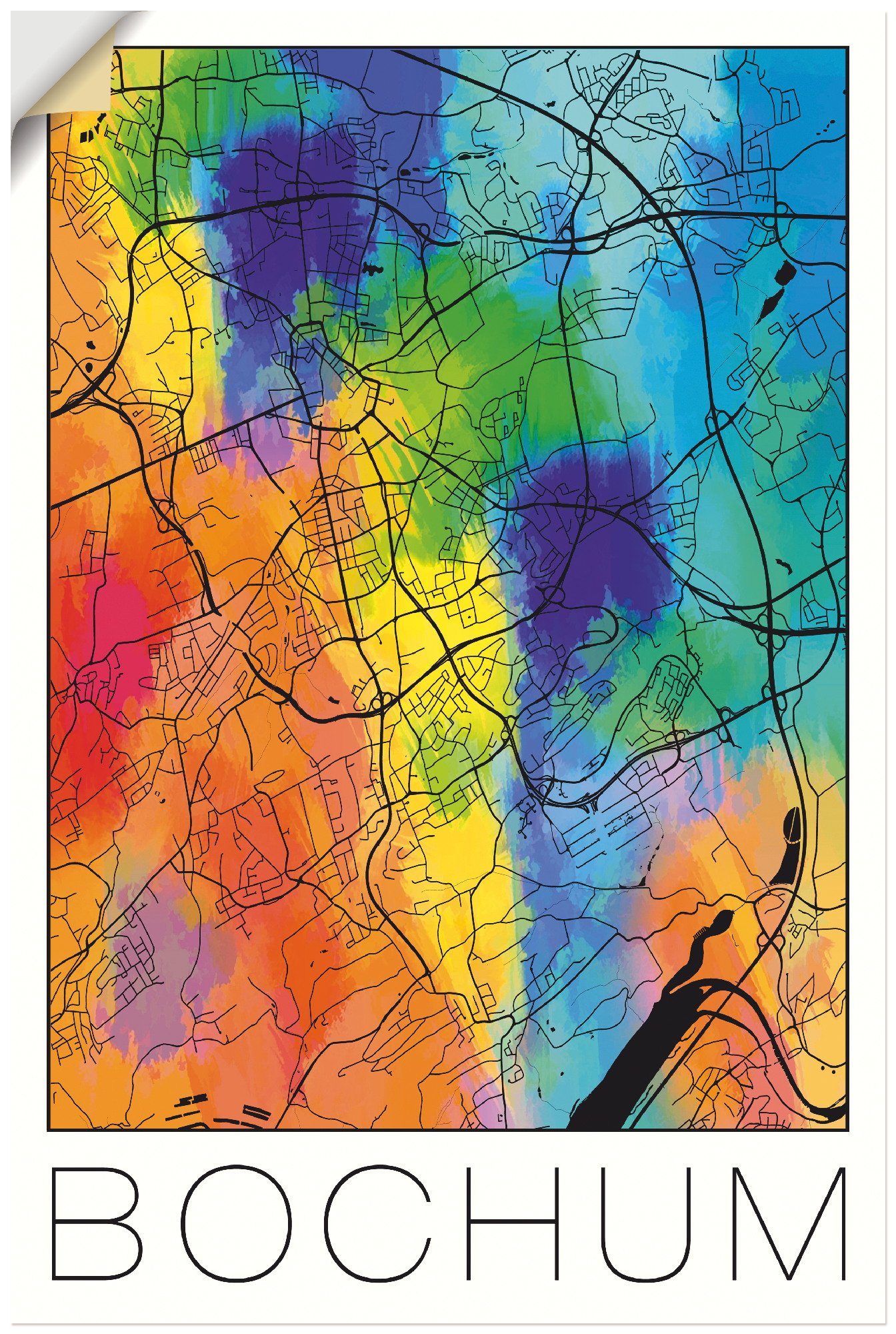 Karte Wandaufkleber Bochum oder Deutschland in Alubild, Leinwandbild, Deutschland St), als Retro (1 versch. Poster Artland Aquarell, Wandbild Größen