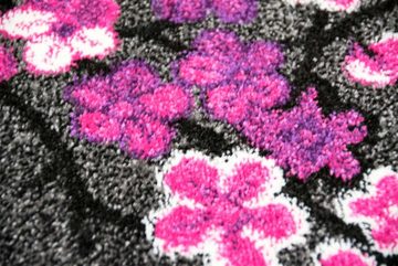 Teppich Designer Teppich Moderner Teppich Wohnzimmer Teppich Blumenmuster Grau Lila Pink Weiss Rosa, Teppich-Traum, rechteckig, Höhe: 13 mm