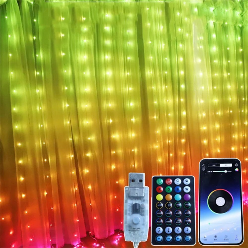 Gontence LED-Lichterkette Bluetooth-App-Steuerung Fenstervorhang-Licht, 3 x 3 m, Feen-Lichterkette, Weihnachten, Hochzeit, Urlaub, Dekor