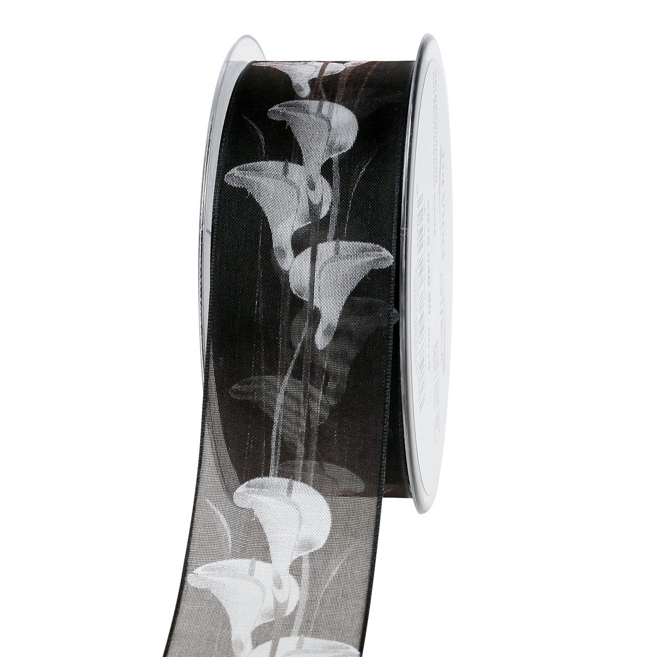 Dekoband Elegantes Trauerband Schwarz mit Calla-Muster 40mm 15m für stilvolle