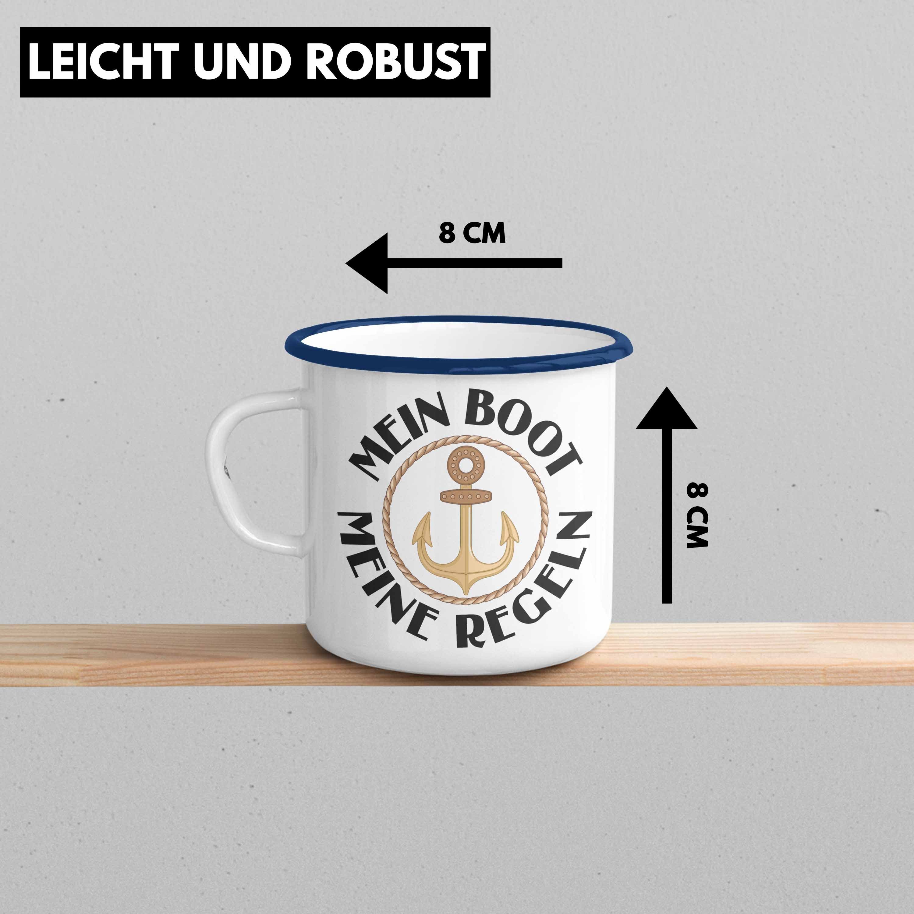 Segler Lustig Thermotasse Geschenk Tasse Bootsfahrer Käptn Trendation - Trendation Lustiger Motoboot Sportboot Segeln Herren Blau Emaille Spruch Kapitän