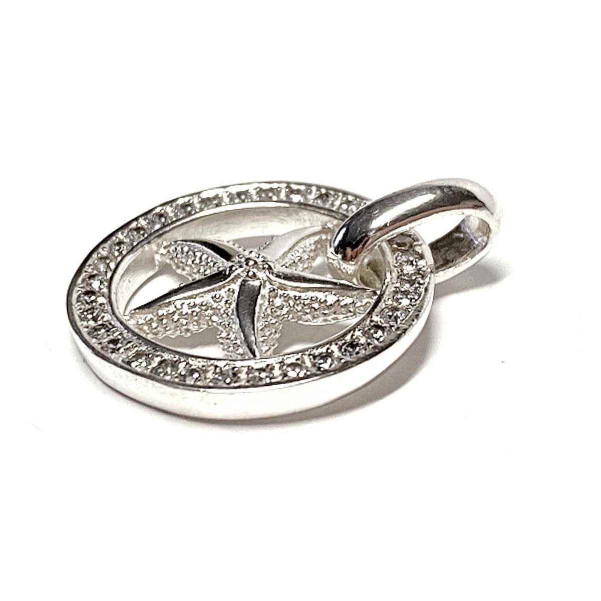 Edelschmiede925 Charm-Einhänger Seestern als Kettenanhänger in 925/- Sterling Silber mit Zirkonia
