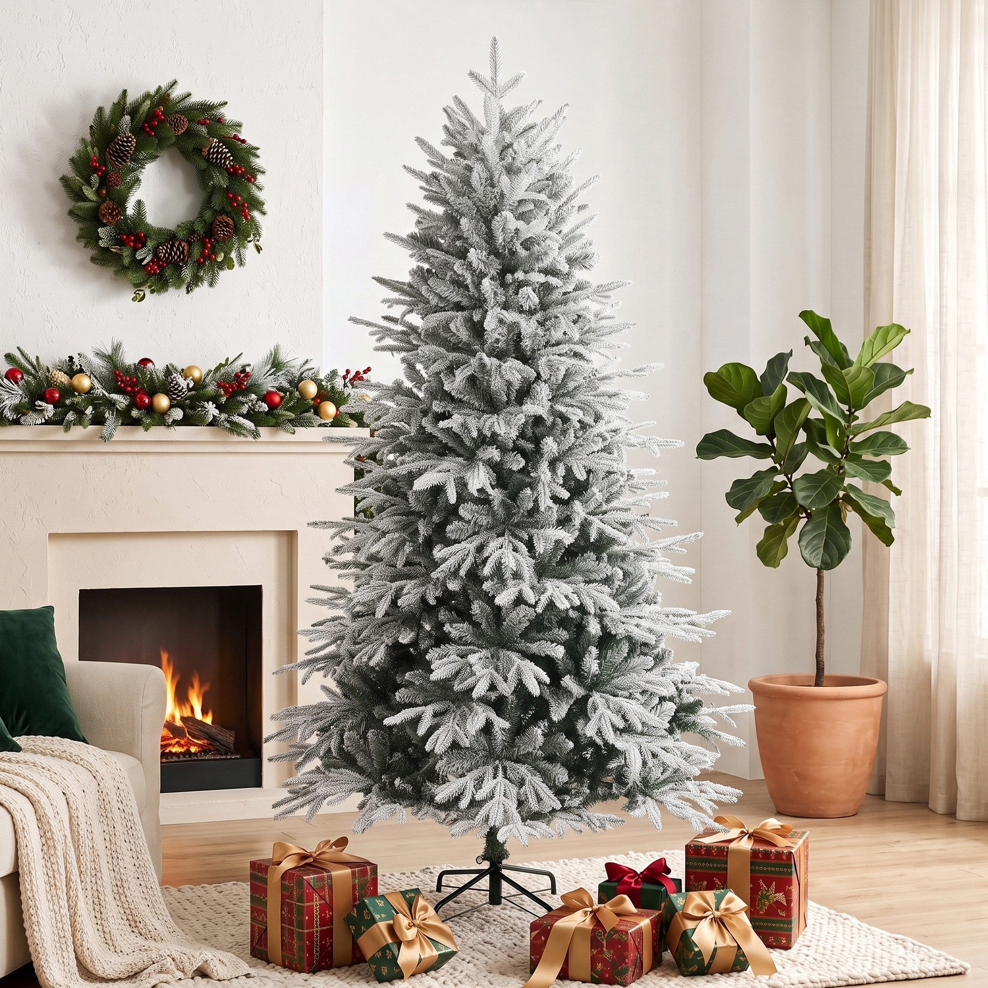 HOMCOM Künstlicher Weihnachtsbaum Künstlicher Weihnachtsbaum, 180 cm, 1920 Spitzen, Weihnachtsdeko, Fichte, Schneebeflockt, Klappäste, flammhemmend