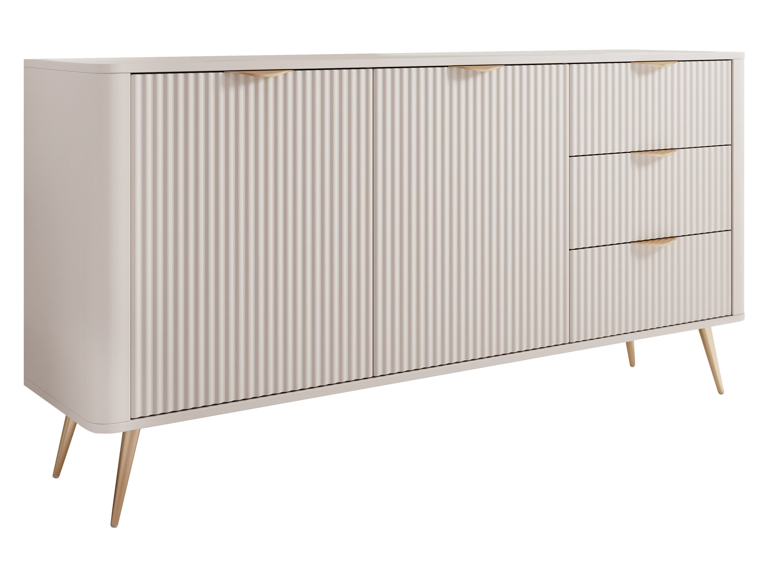 MIRJAN24 Kommode Lante 2D3S (mit zwei Drehtüren und drei Schubladen), Metallfüße und Aluminiumgriffe, 164x38x82 cm