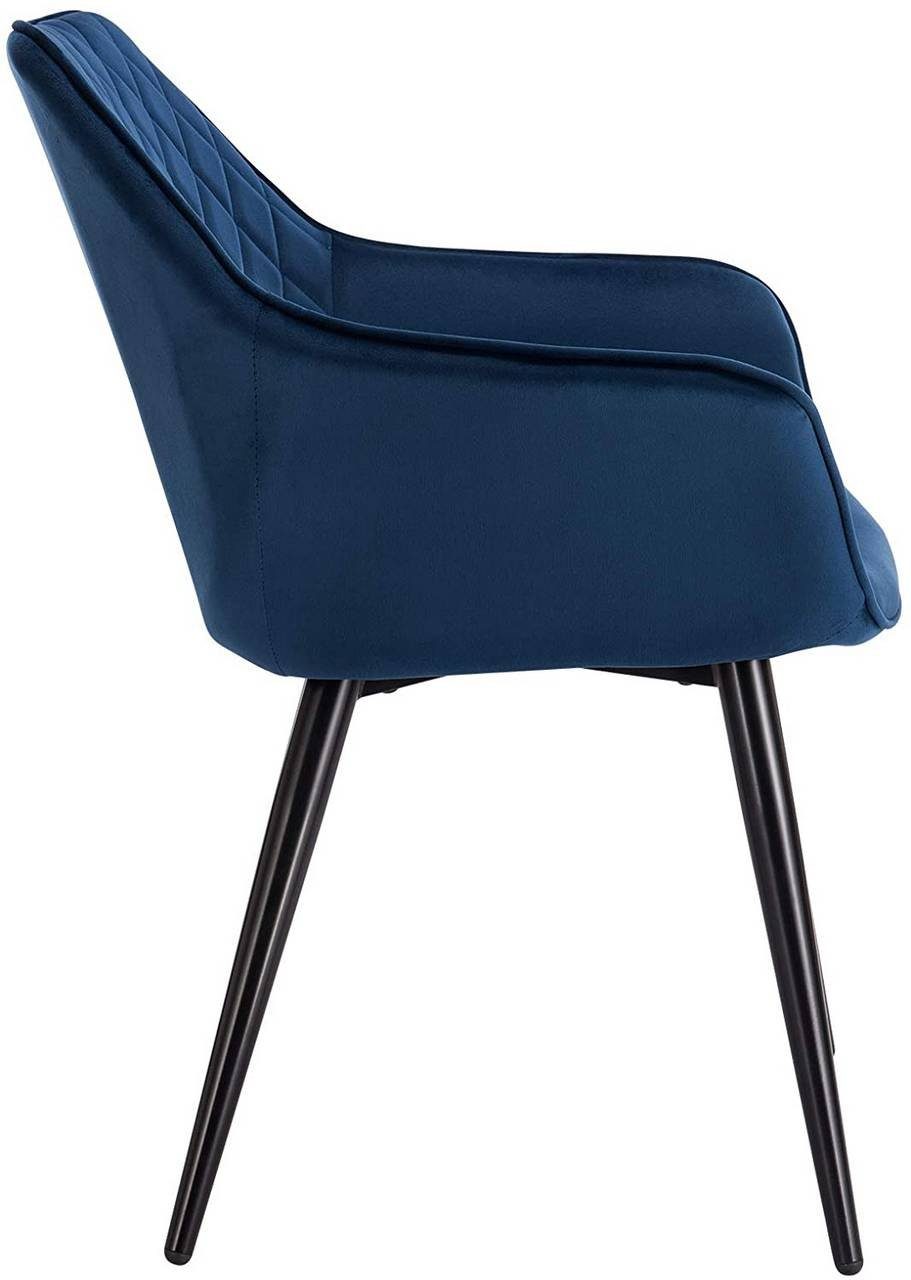 Woltu Esszimmerstuhl (4 Design Samt Armlehnen, Blau mit Metall St), Stuhl