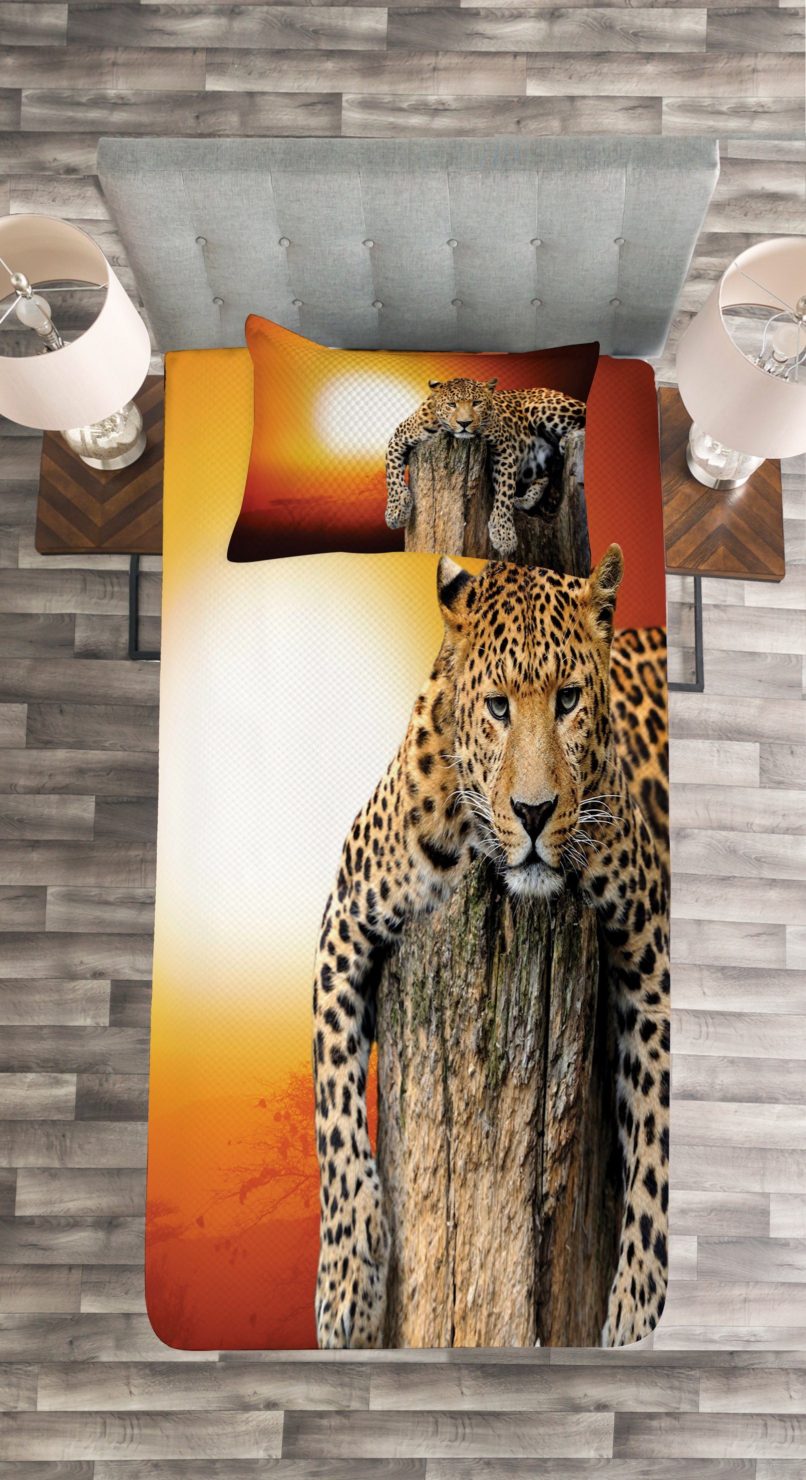 auf afrikanisch Baum Tagesdecke Set mit Waschbar, Abakuhaus, Kissenbezügen Safari Leopard
