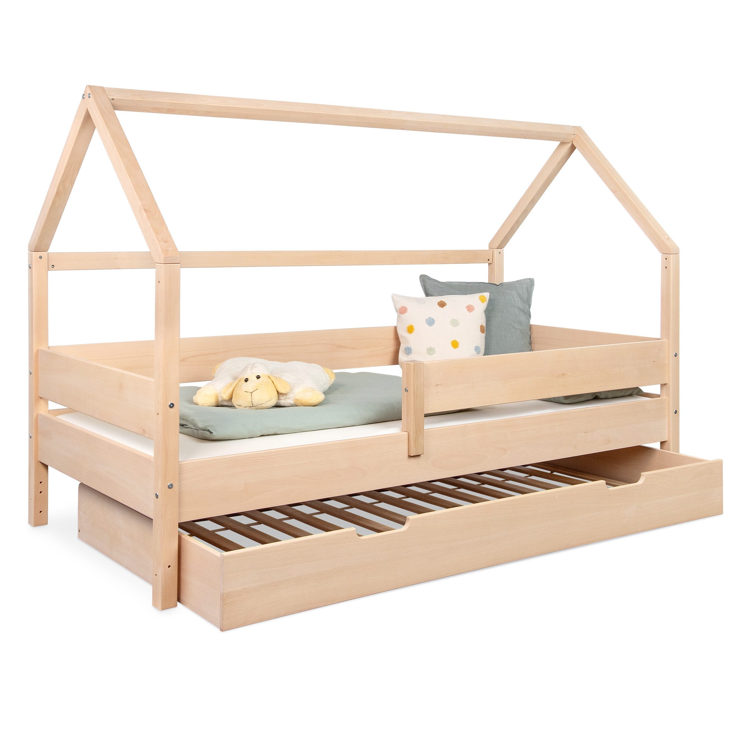 Ehrenkind Bett Hausbett Nova aus massivem Buchenholz mit Rausfallschutz, Massives Buchenholz