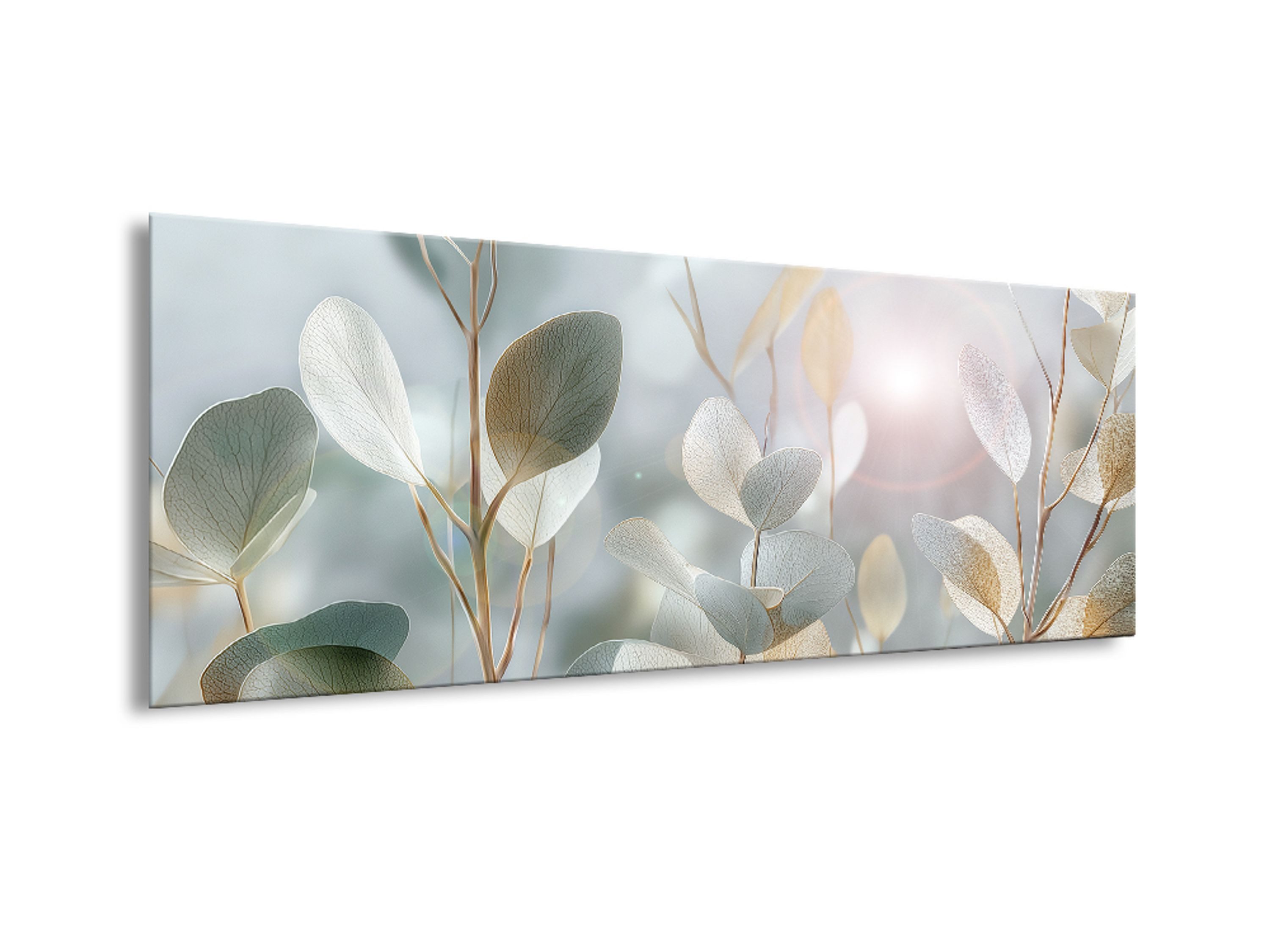 artissimo Glasbild Bild aus Glas 80x30 cm / Wandbild Querformat / Wanddeko modern, Natur: Eukalyptus Pastell