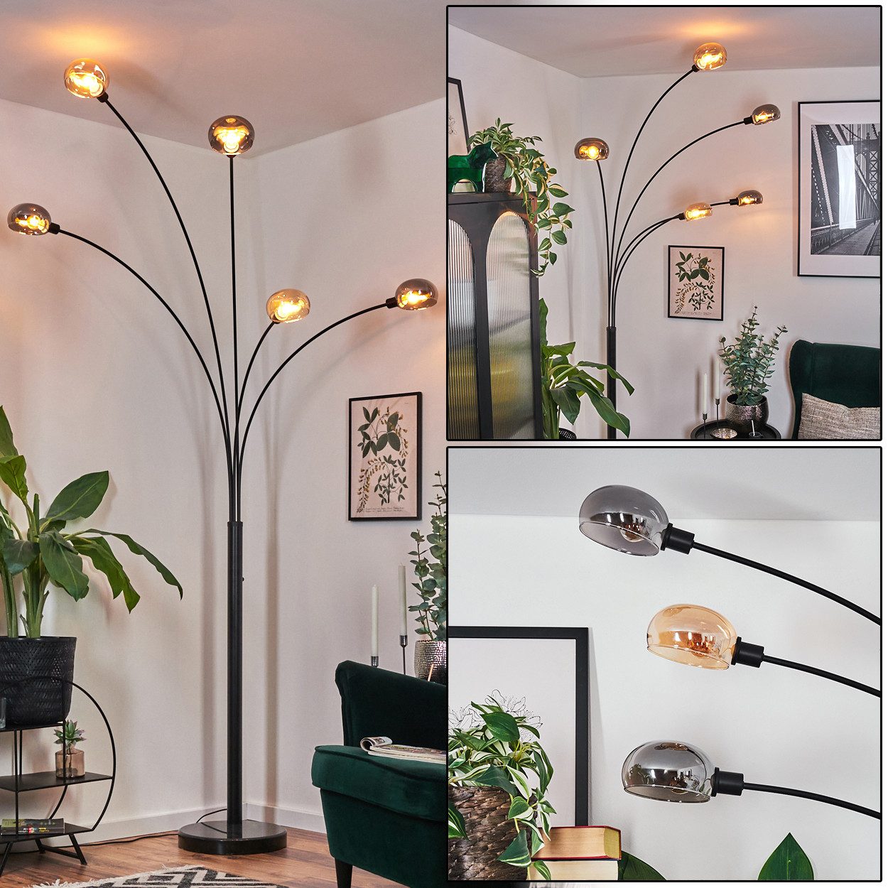 hofstein Stehlampe Stehlampe aus Metall in Schwarz/Rauch/Bernstein, Retro-D günstig online kaufen