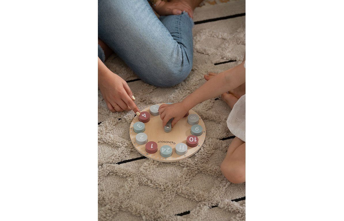 KINDSGUT Lernspielzeug Lernuhr, Lernspielzeug aus Holz für Kinder, unisex, Zahlen 1-12 und 13-24