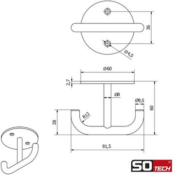 SO-TECH® Garderobenhaken Doppelhaken NELE II (T-Form) aus echtem, massiven Edelstahl (1 St), für Unterbaumontage