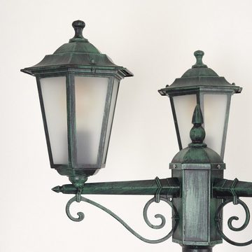 hofstein Außen-Stehlampe Wegeleuchte aus Metall/Milchglas in Schwarz-Grün/Weiß, ohne Leuchtmittel, Kandelaber, Gartenbeleuchtung IP44, 3xE27, ohne Leuchtmittel