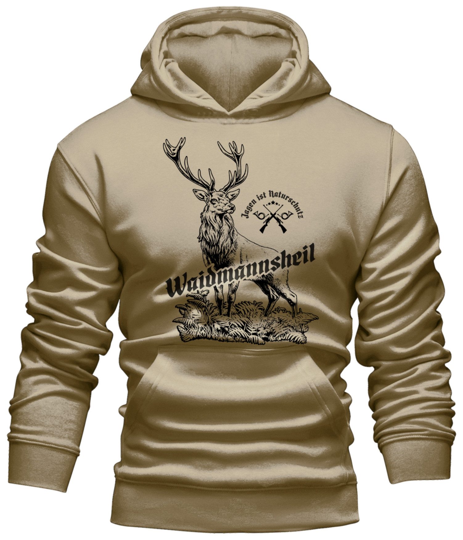 LOBO NEGRO® Kapuzensweatshirt Hoodie für Jäger: Waidmannsheil - Jagen ist Naturschutz Print