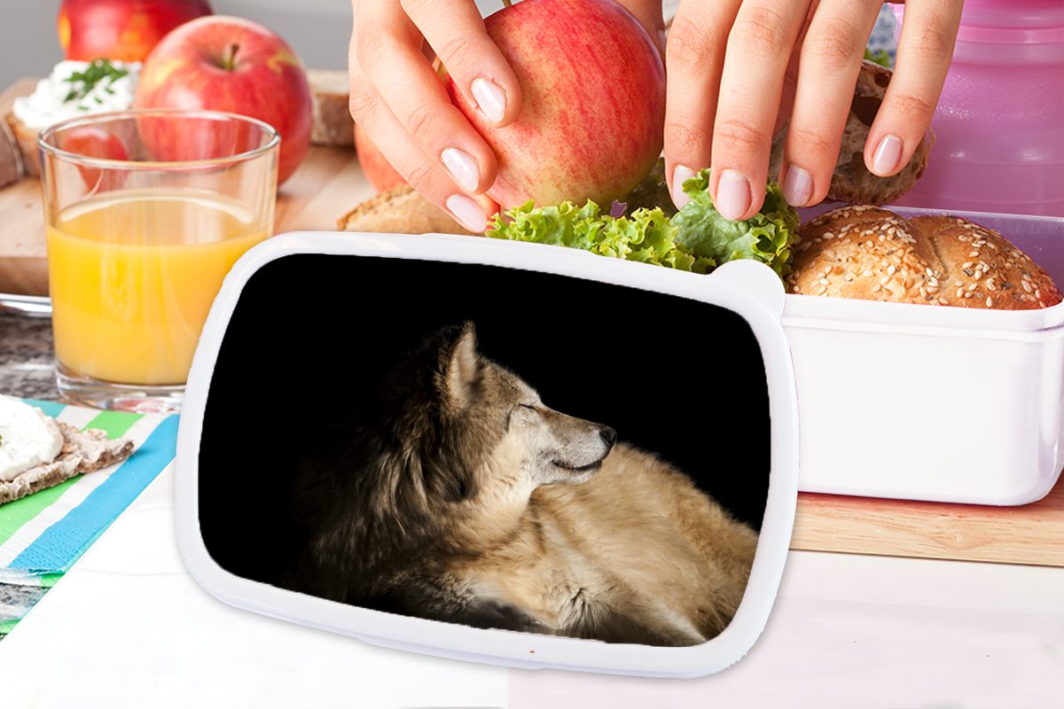 MuchoWow Lunchbox Zufriedener Polarwolf, Jungs Erwachsene, Brotdose, für weiß und für und Brotbox Kinder (2-tlg), Kunststoff, Mädchen