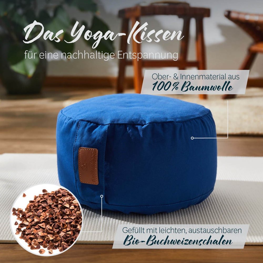 #DoYourYoga Yoga Bolster Yoga Kissen Vishnu - gefüllt mit Bio-Buchweizenschalen, Entspannungskissen Yoga Meditation - Rund 30 x 30 x 15 cm - Schwarz