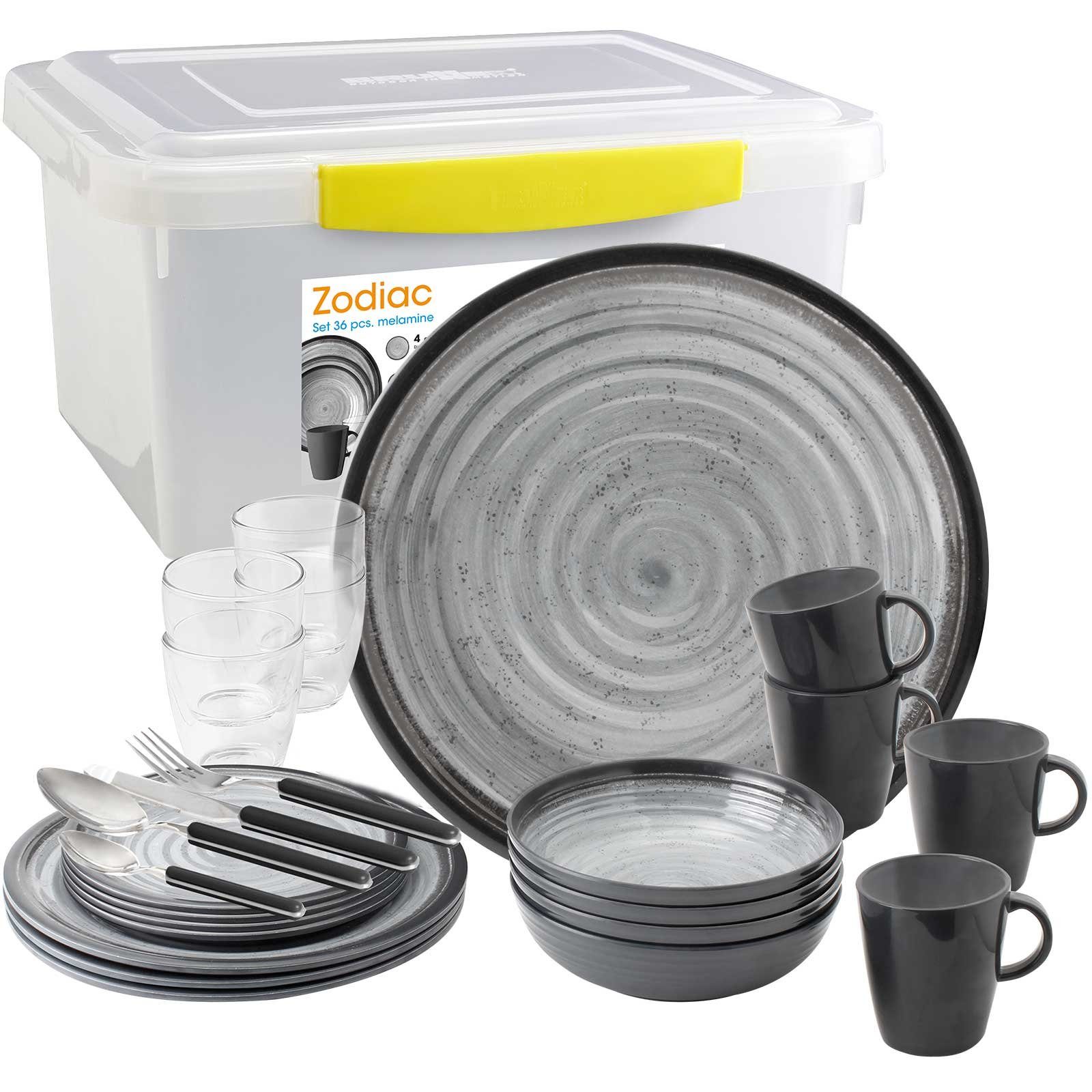 Sundream Geschirr-Set SUNDREAM Zodiac Camping Melamin Geschirr (12, 16, 36-Teile), Leicht (36-tlg)