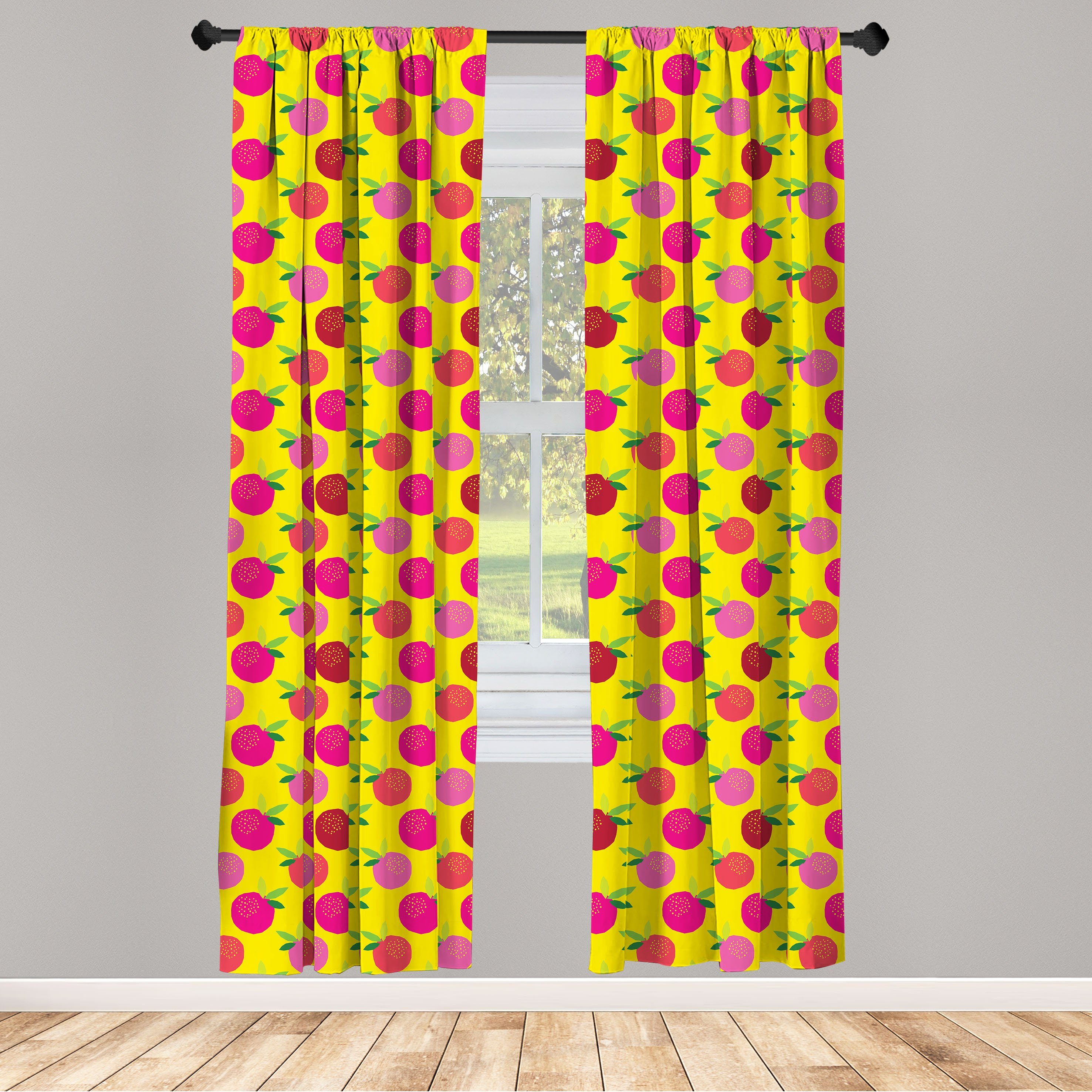 Gardine Vorhang für Wohnzimmer Schlafzimmer Dekor, Abakuhaus, Microfaser, Obst Pinkish Äpfel und Blätter