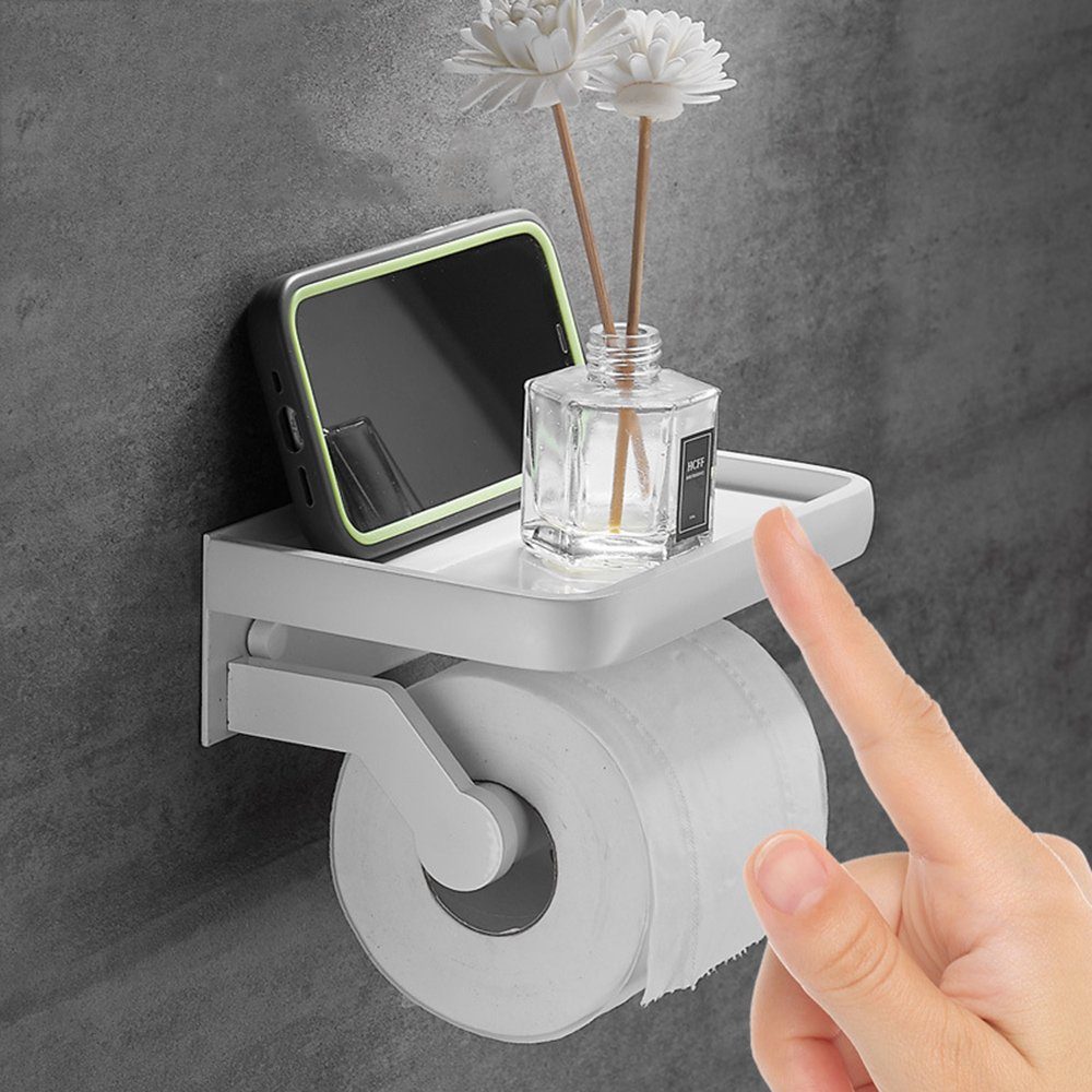 Haiaveng Toilettenpapierhalter Toilettenpapierhalter Mit Ablage Befestigungsoptionen verschiedene selbstklebend 2 Smartphone-Ablage weiß Kein Bohren, und
