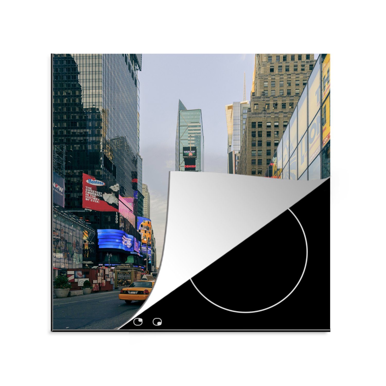 MuchoWow Herdblende-/Abdeckplatte Gelbes Taxi am Times Square, Vinyl, (1 tlg), 78x78 cm, Ceranfeldabdeckung, Arbeitsplatte für küche