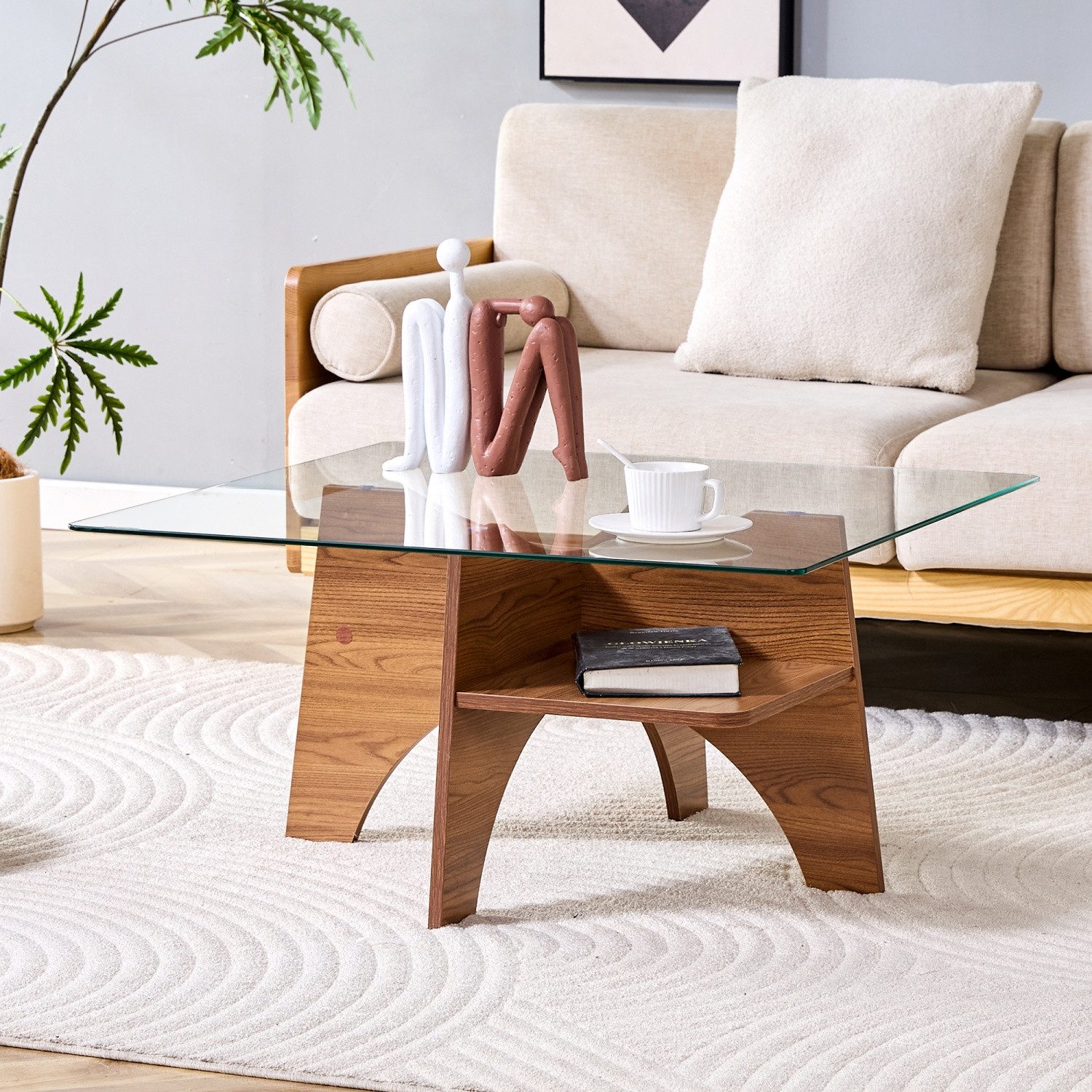 ANYSUN Couchtisch Glas Couchtisch, Wohnzimmertisch, Quadratischer Sofatisch, (Couchtisch für Couch, Schlafzimmer,80× 80×40cm), Ideal für Esszimmer, Wohnzimmer, Büro etc.