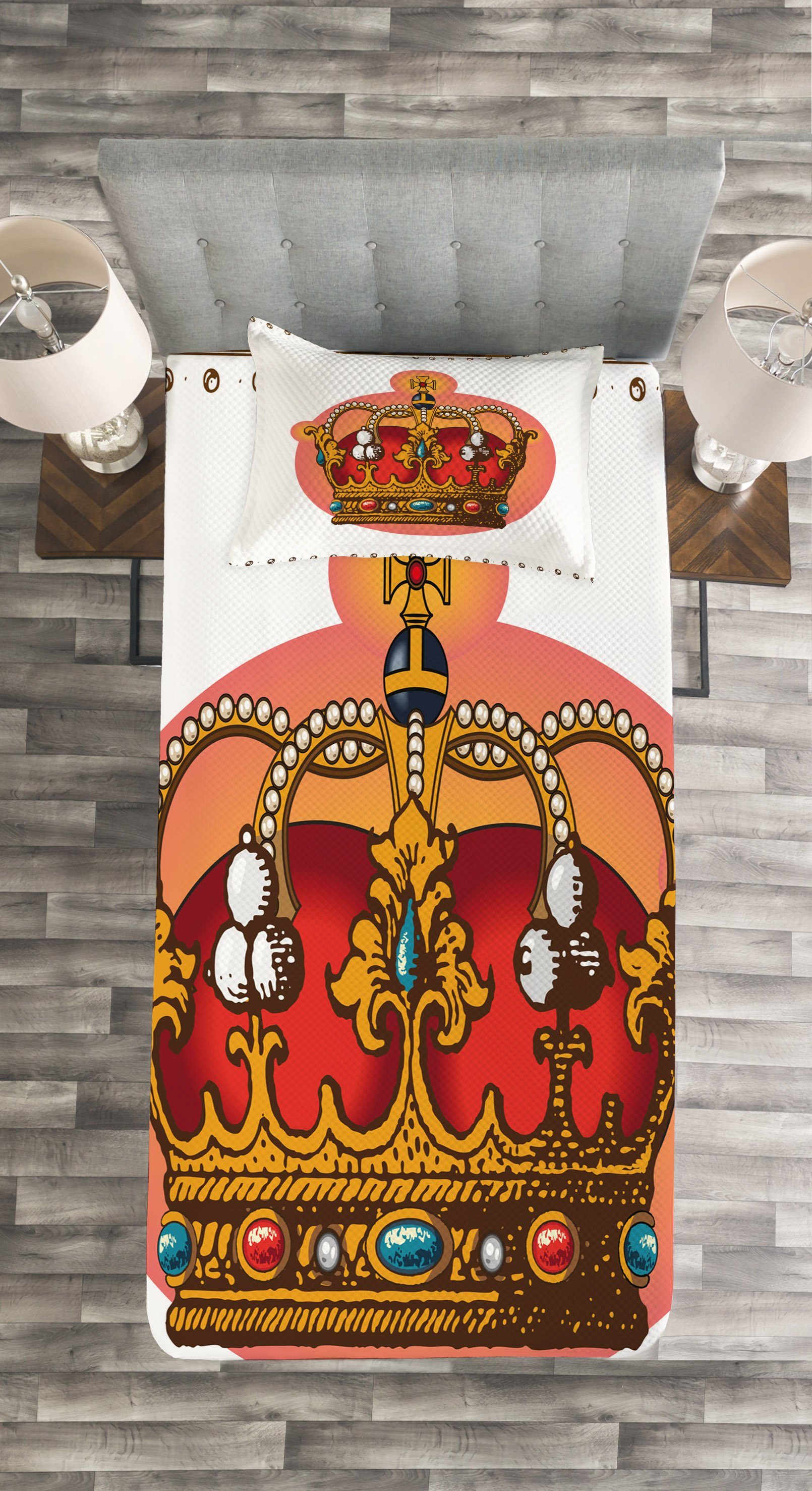 Waschbar, Barock Abakuhaus, Kissenbezügen Coronet Königin Set Tagesdecke Crown mit