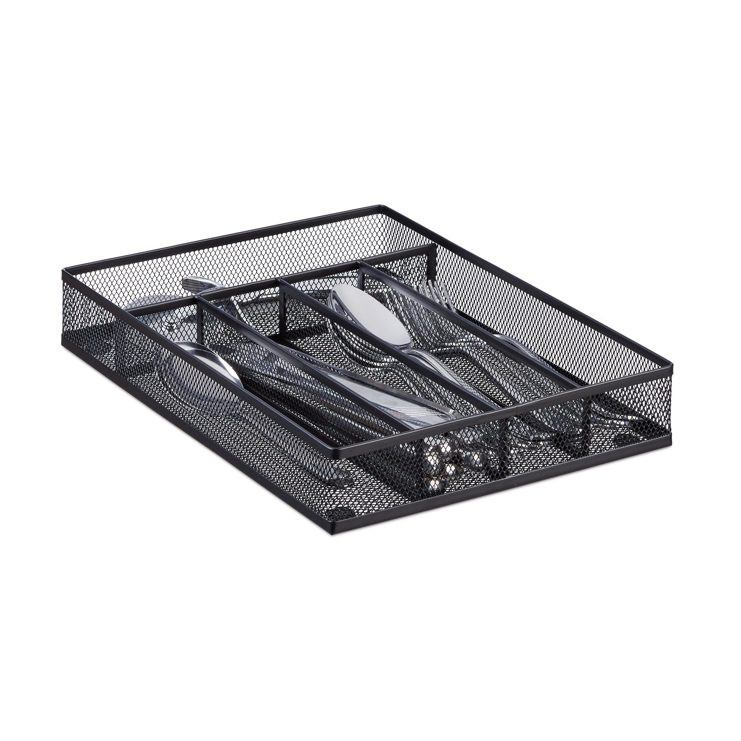 relaxdays Besteckkasten Metallgeflecht M, Schwarz günstig online kaufen