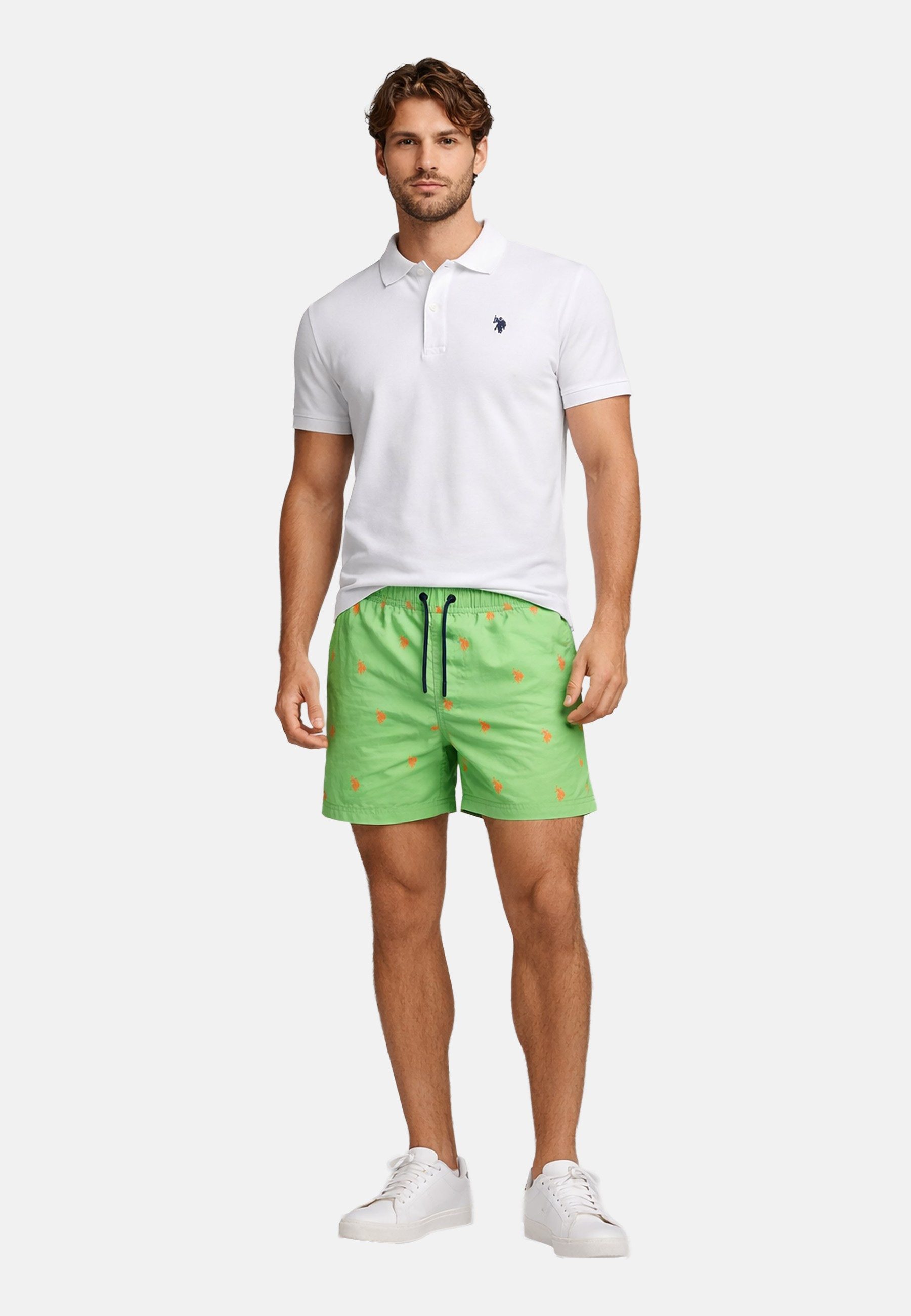 U.S. Polo Assn. Badeshorts Schwimmshorts USMilan – Herren Shorts mit Allover-Logo-Design Allover-Logo-Print, zwei Eingrifftaschen, verstellbare Bindekordel