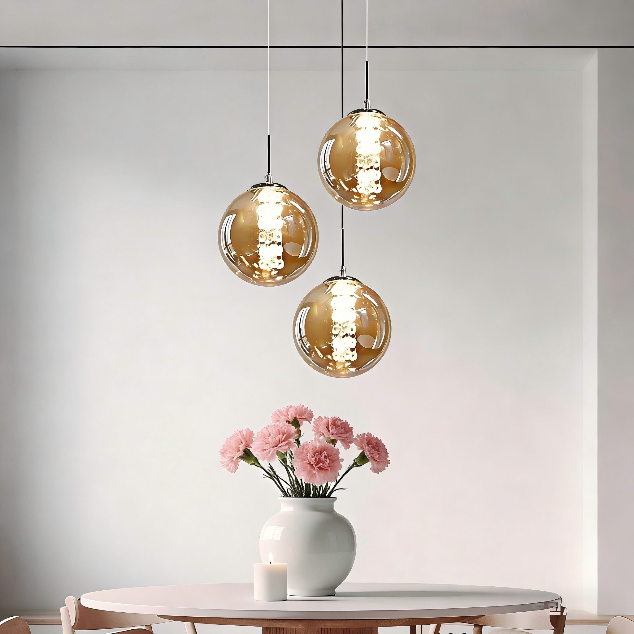 LED Pendelleuchte Esstisch Höhenverstellbar Kronleuchter 3 Flammig Glas