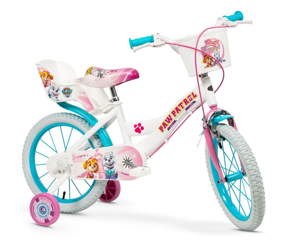 Toimsa Bikes Kinderfahrrad 16 Zoll Kinder Mädchen Fahrrad Mädchenfahrrad Rad Bike Paw Patrol Weiß, 1 Gang, Puppensitz, Korb, Stützräder