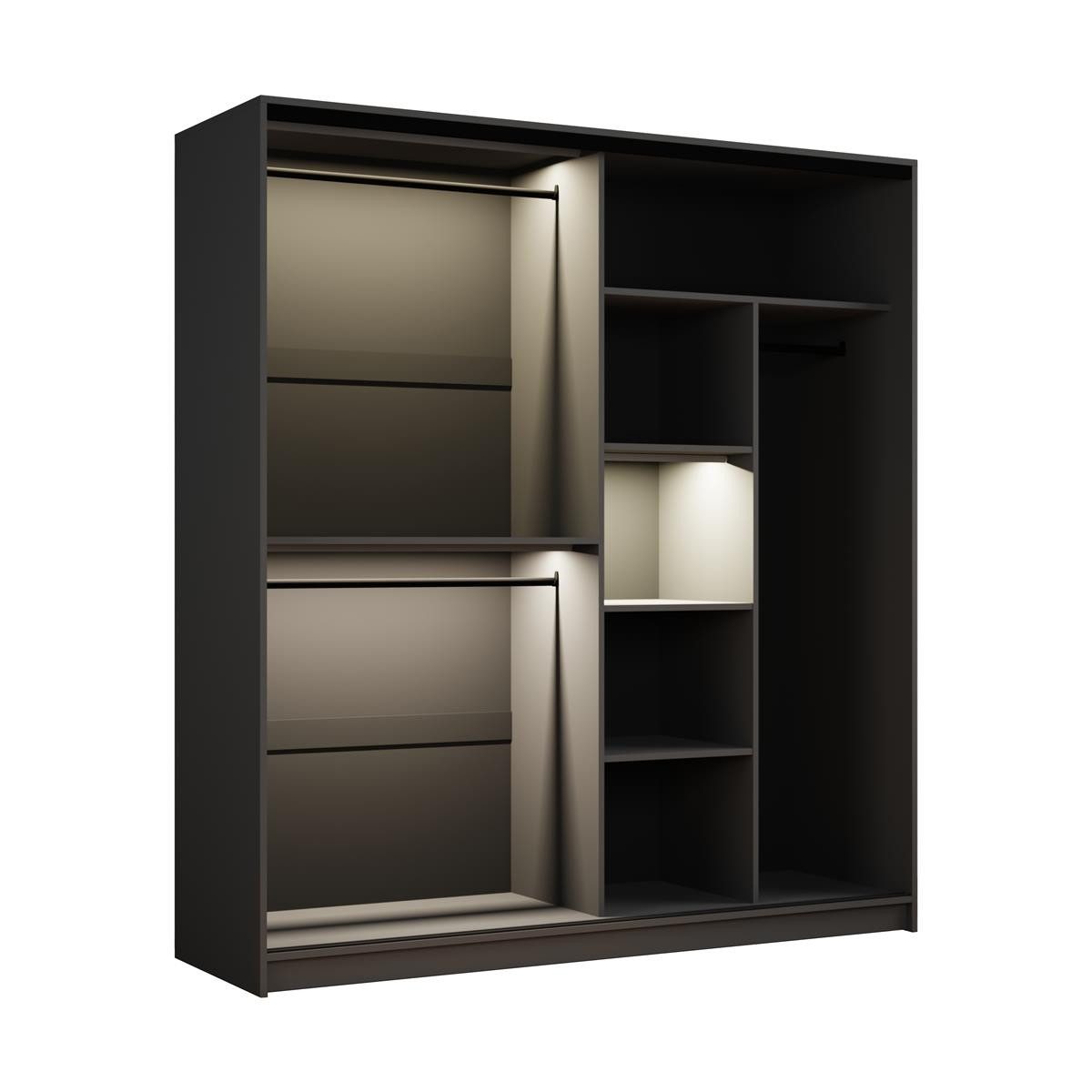Compleo Schwebetürenschrank modern, Elegant Garderobe, Getöntes Glas LED-Beleuchtung