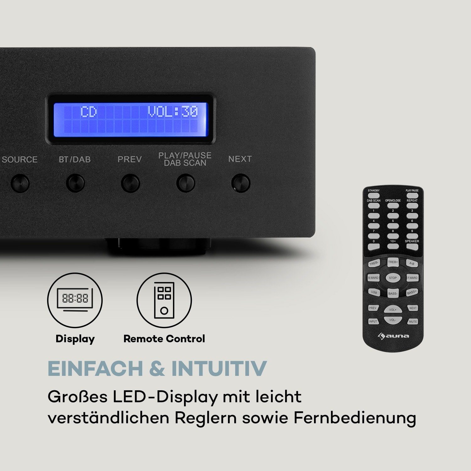 Stereo HiFi Auna AMP-CD608 Bluetooth Schwarz Radio) Verstärker Audioverstärker (Anzahl Audio 4-Kanal, Amplifier Kanäle: Digital W, DAB 400 DAB+