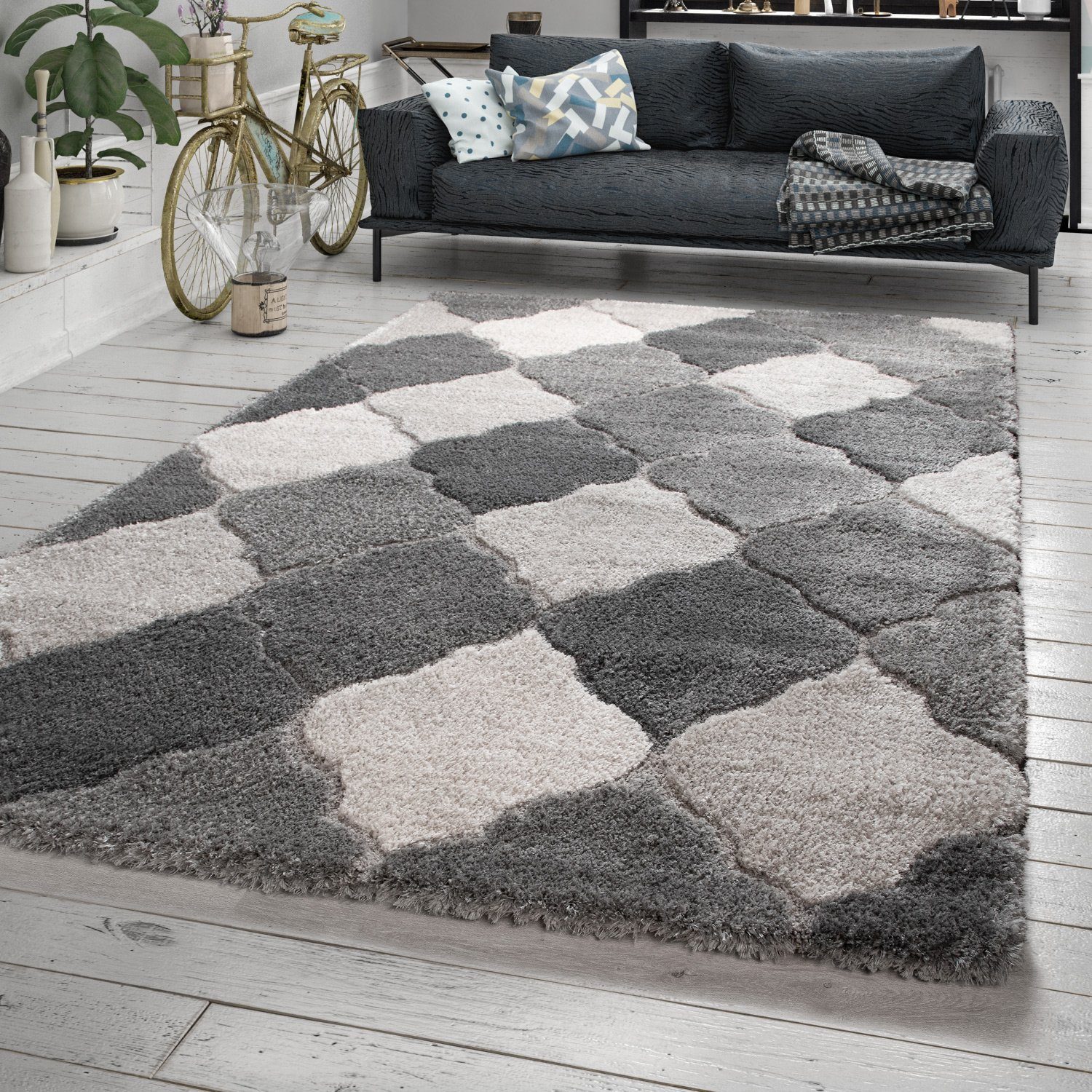 Hochflor-Teppich Hochflor-Teppich Designer-Shaggy Für Wohnzimmer Mit Orient, TT Home, Läufer, Höhe: 44 mm