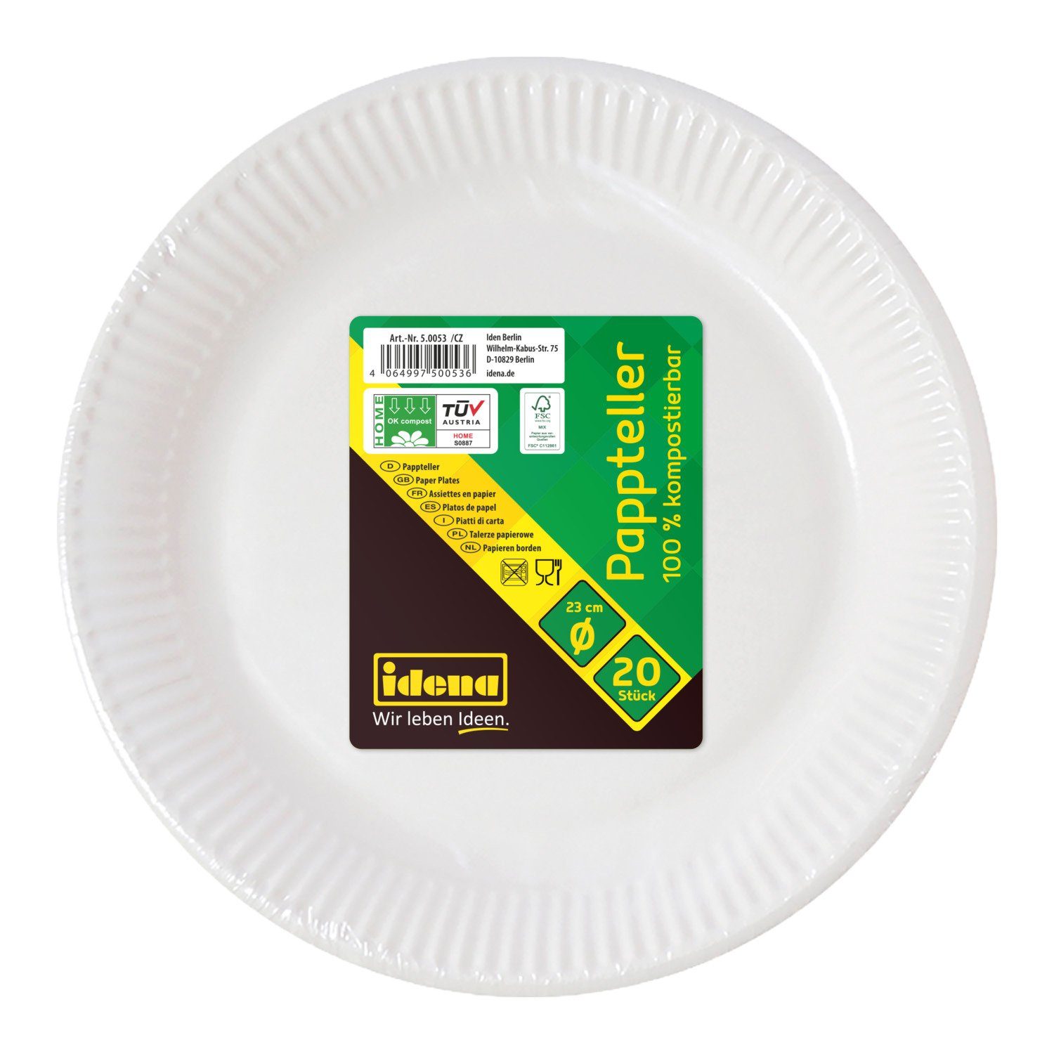 Idena Pappteller Idena 50053 - Partyteller Weiß, 20 Stück, Durchmesser 23 cm, Papptelle