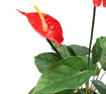 Kunstpflanze Anthurie Kunstblume künstlich im Topf Calla Flamingoblume Rot 1239 Flamingo Blume Anthurium, PassionMade, Höhe 60 cm, Pflanze Blüten Blühpflanze unecht wie echt