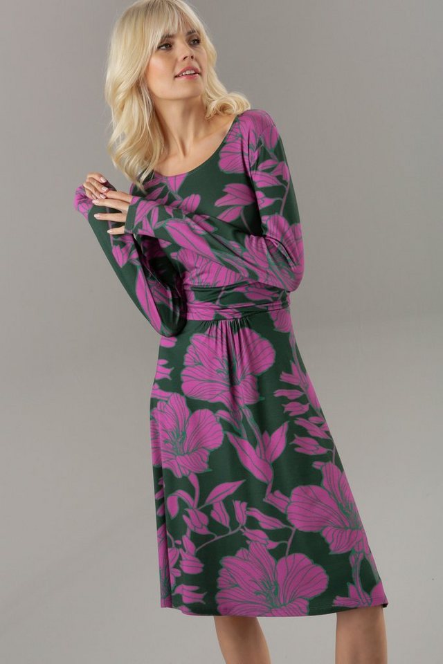 Aniston SELECTED Jerseykleid mit gerafftem Taillenbund und Blütendruck