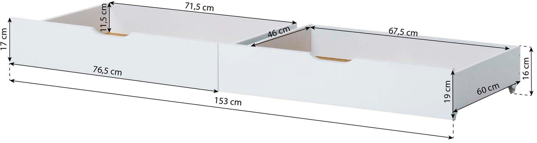 Lüttenhütt Jugendbett ECO One, Schubkästen Kinderbett Rausfallschutz, mit mit 2 Grau