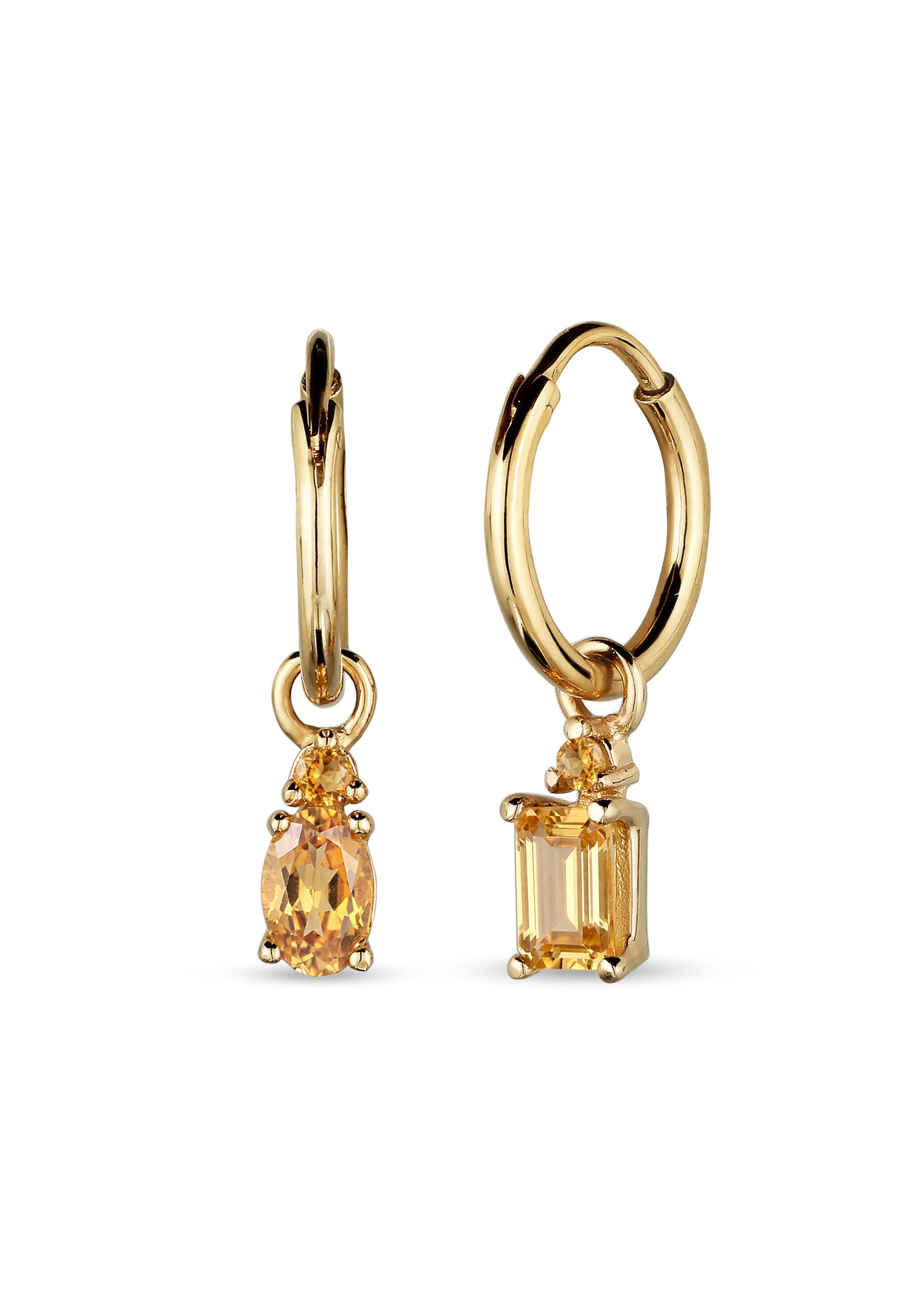 Elli Paar Creolen Creole mit Citrin Gelb 925 Sterling Silber vergoldet