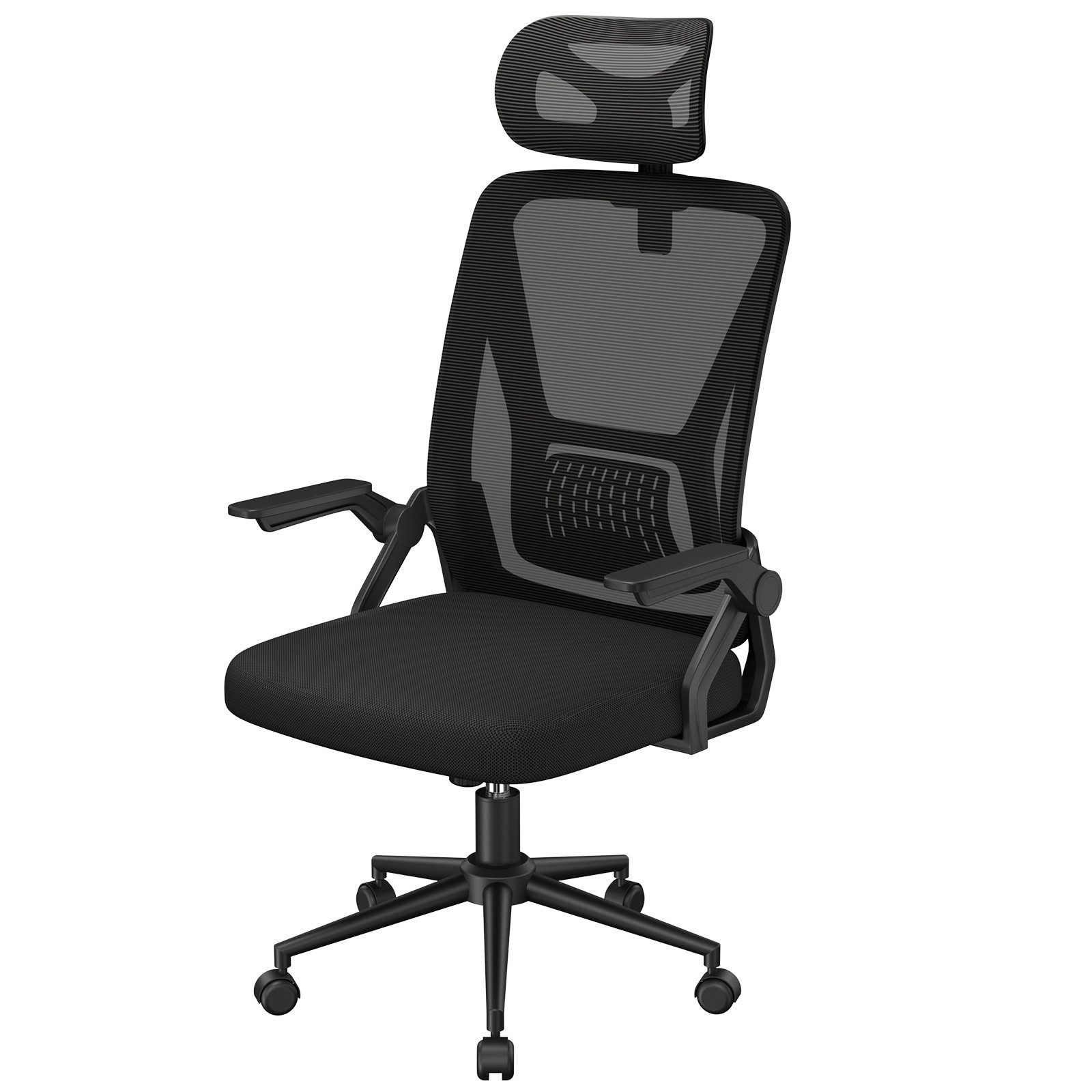 ZAISZE Bürostuhl Ergonomisch Schreibtischstuhl Höhenverstellbar mit Wippfunktion (90° hochklappbaren Armlehnen, ergonomischer Schreibtischstuhl mit Lendenstütze und Kopfstütze, atmungsaktive Netzbespannung, um 360° drehbarer Stuhl)