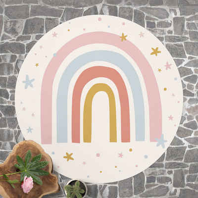 Kinderteppich Vinyl Kinderzimmer Mädchen Jungen Regenbogen, Bilderdepot24, rund - pastell glatt, nass wischbar (Saft, Tierhaare) - Saugroboter & Bodenheizung geeignet