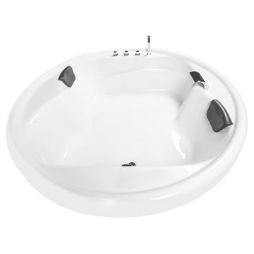 Basera® Badewanne Podest-Badewanne XXL Gomera Rund 182 x 182 cm für 2 Personen, (Komplett-Set), mit Wasserfall, LED und Kopfstützen