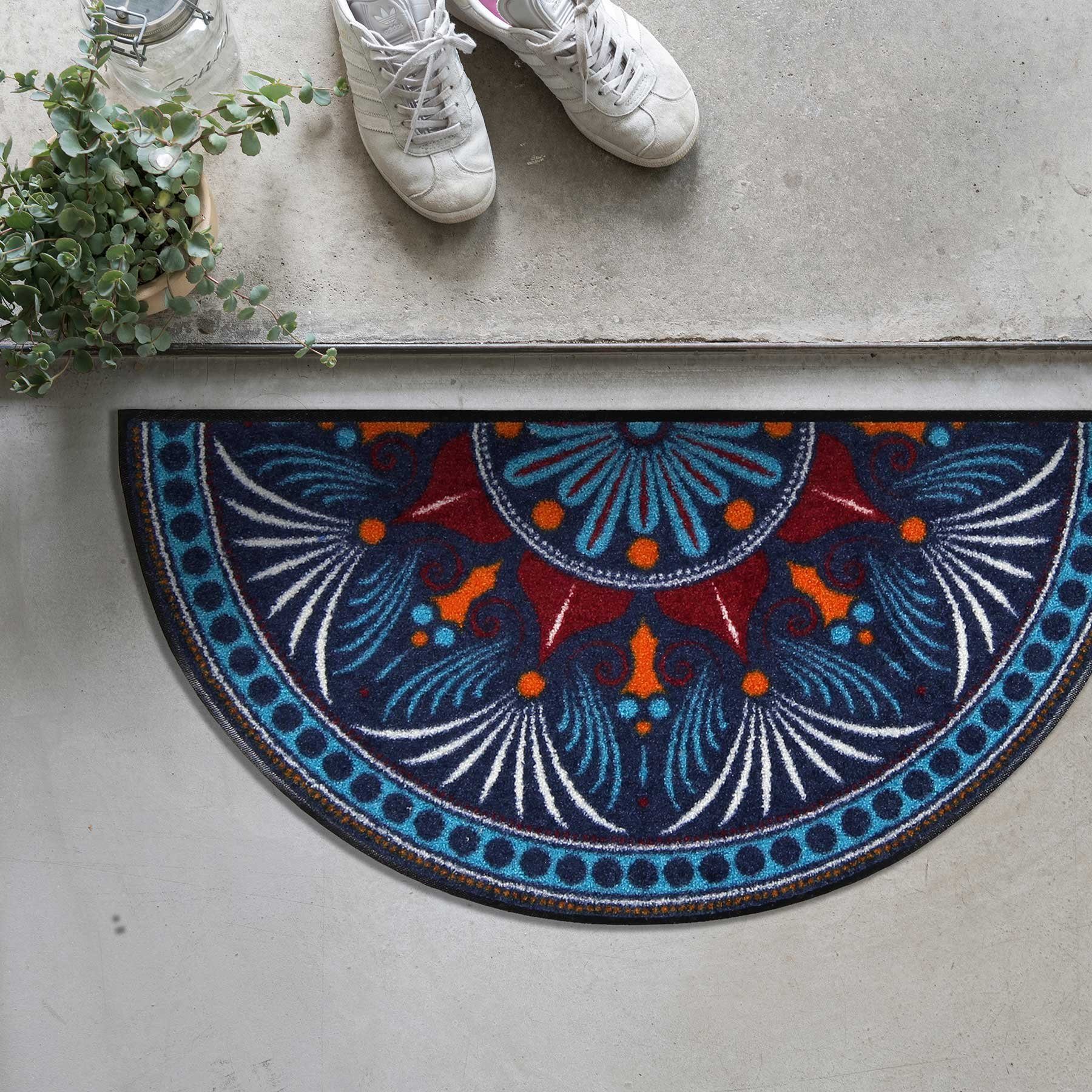 Salonloewe Fußmatte Fußmatte 42x85 Yara turquoise-red blau halbrund, Halbrund, Höhe: 420 mm