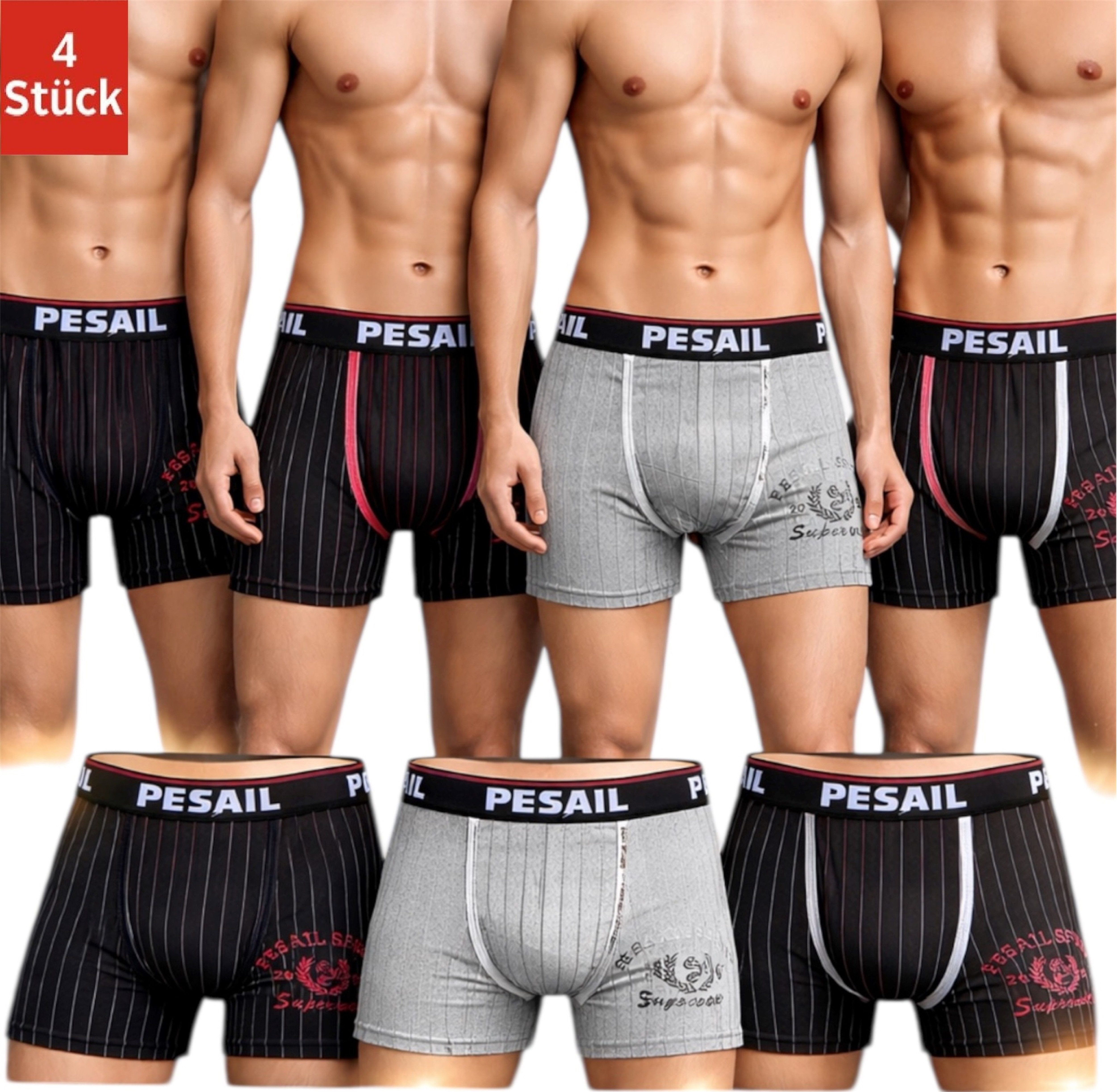 DDOnlineShop Boxershorts Herren Unterhosen Slips aus Baumwolle (Spar-Set, 4-St., 4er-Pack) M L XL XXL XXXL Pe-GW86325