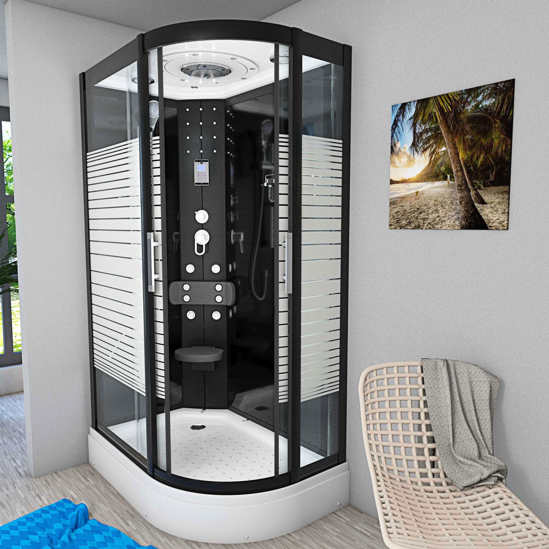 AcquaVapore Komplettdusche Duschkabine Dusche D30-73M0R Schwarz 80x120, Sicherheitsglas ESG, inklusive Duschwanne, Höhenverstellbar, Mit Bauanleitung, Mit Beleuchtung, Gehärtetes Glas