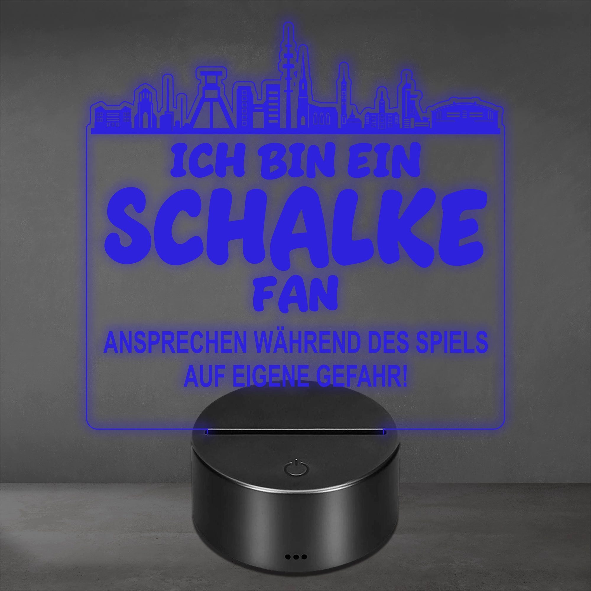 Lieblingsmensch LED Nachtlicht Fußball - Ich bin ein Schalke Fan - Ansprechen auf eigene Gefahr, LED fest integriert, Farbwechsel oder feste Farbe mit Fernbedienung & Touch, Man Cave Stimmungslicht – 19x23cm