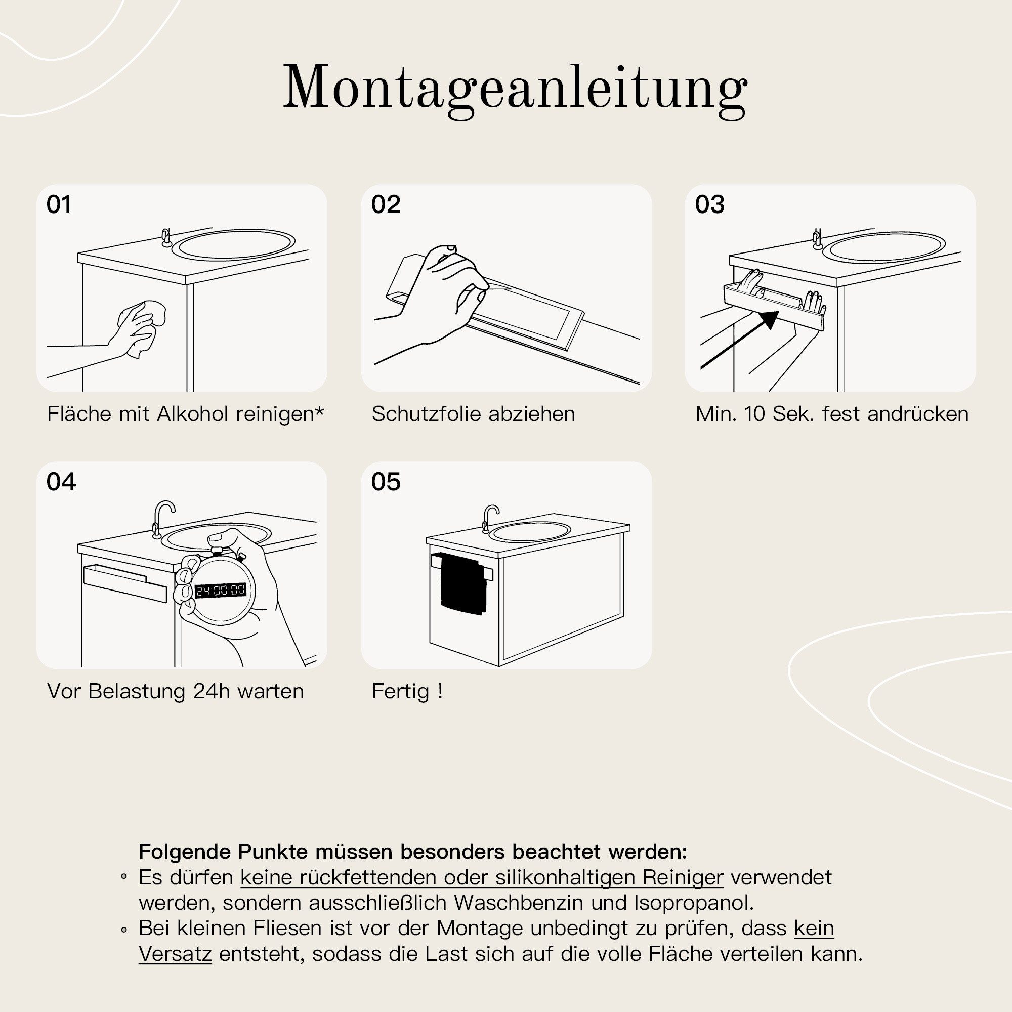 Designfabrik Hamburg Handtuchhalter ohne Bohren, Handtuchstange zum Kleben, Handtuchring selbstklebend, inkl. Markenklebeband für besonders starken Halt – Bild 5 von 5