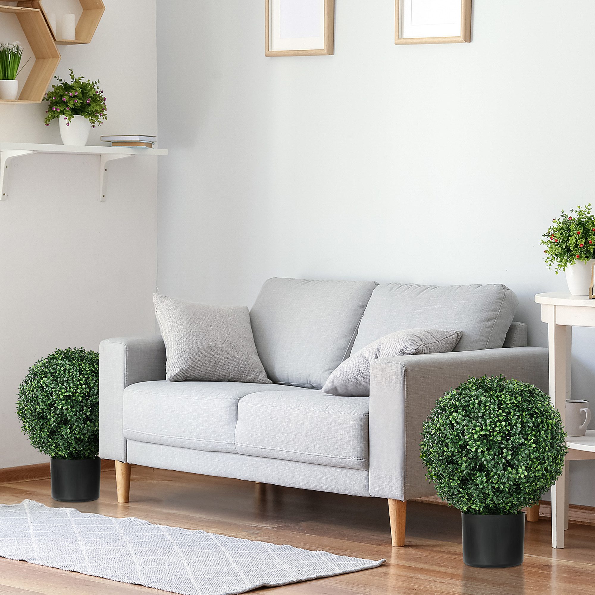 Kunstpflanze Satz von 2 künstlichen Kugel Buchsbaum, Topiary Bäume, mit Topf Buchsbaum, HOMCOM, Höhe 52 cm, für Innenbreich, Grün