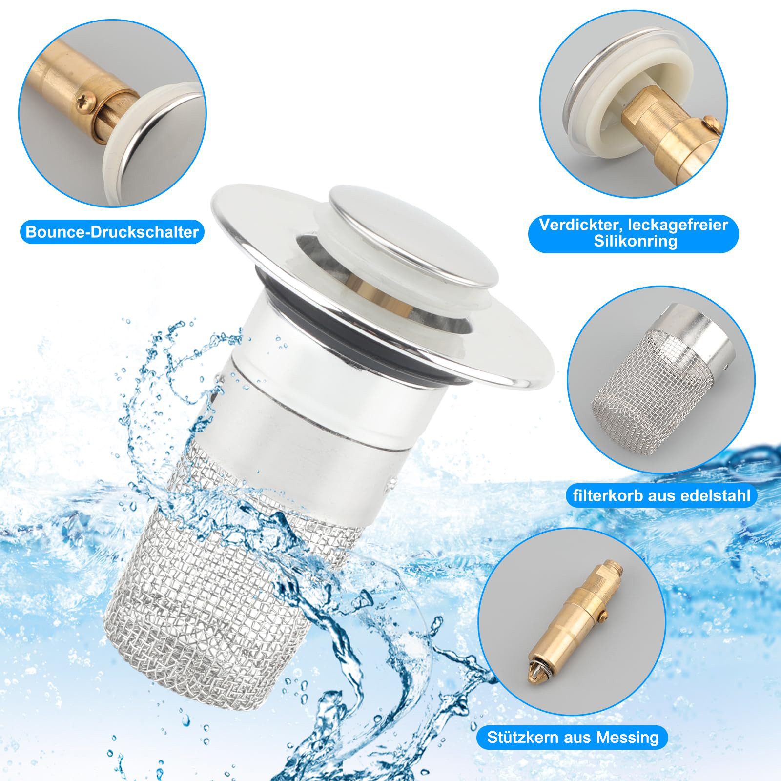 FOUORTUNATE-BEE Waschbeckenstöpsel 2 Stücke WaschbeckenstöPsel für 34-40mm Abflussstopfen Waschbecken, (2 St)