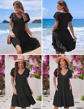 BlauWave Blusenkleid Damen Kleider Freizeit Einfarbig Sommerkleid (1-tlg., Knielanges Kleid Lose Kurzarm Strandkleid) Geeignet für tägliche Reisen