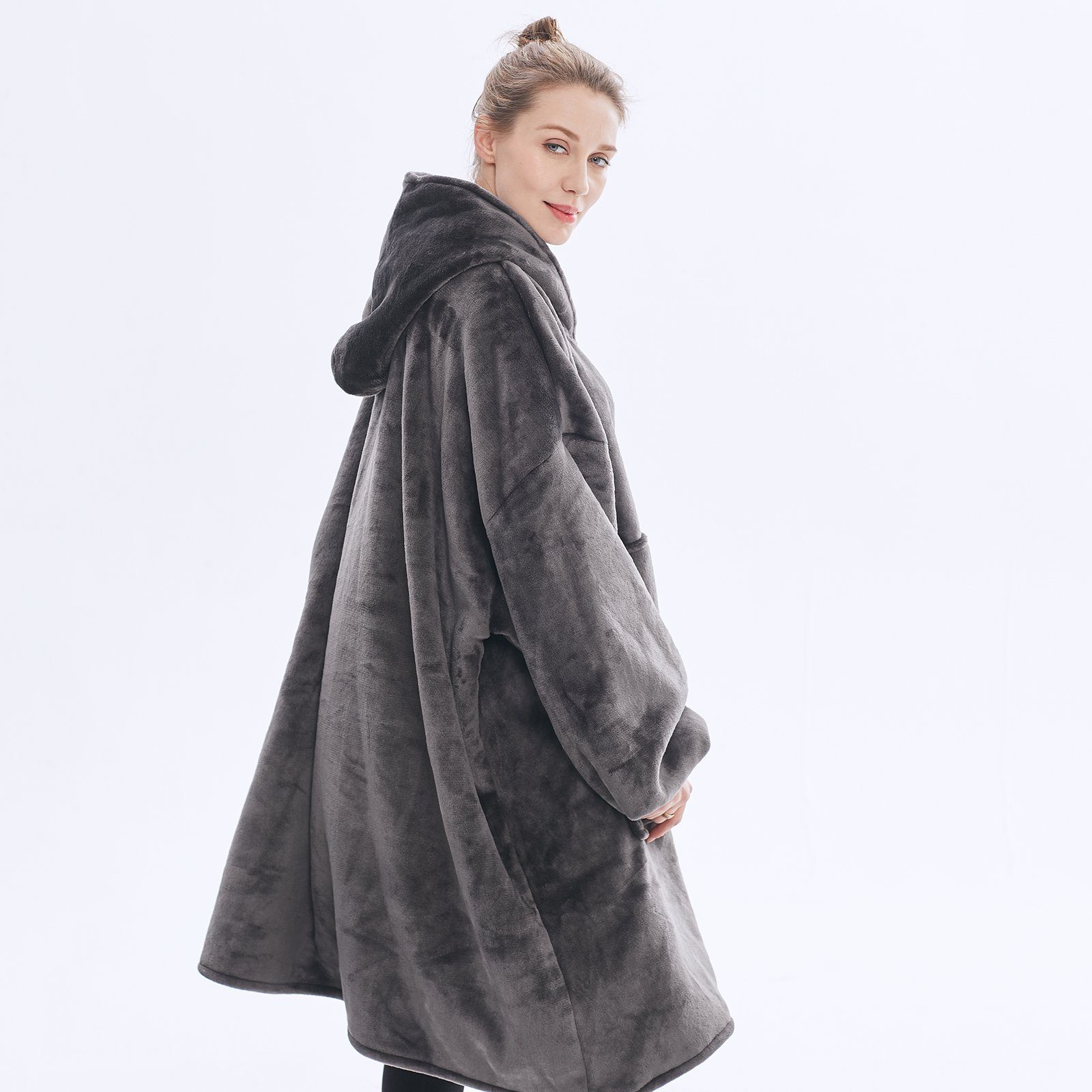 komfortable Super Sunicol, Riesenpullover weiche, Gemütliche Grau Fuzzy Blanket, großer Hoodie warme, Riesen-Hoodie, Wohndecke Fronttasche Übergroße mit