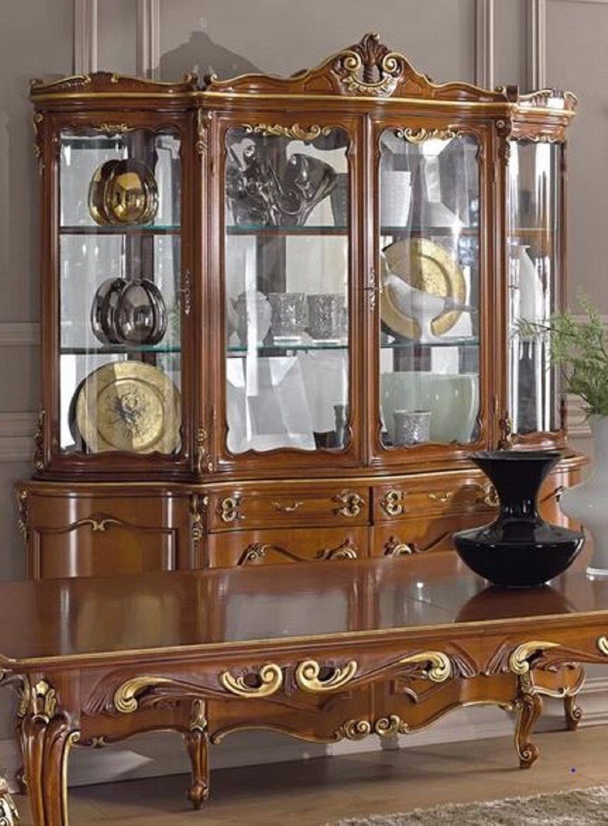 Casa Padrino Vitrine Luxus Barock Vitrine Braun / Gold - Handgefertigter Vitrinenschrank mit 8 Türen und 2 Schubladen - Prunkvolle Barock Möbel - Luxus Qualität - Made in Italy